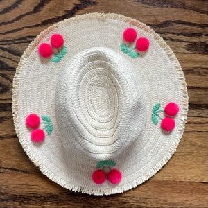 NWT - Boden straw hat with cherry pom pom accents